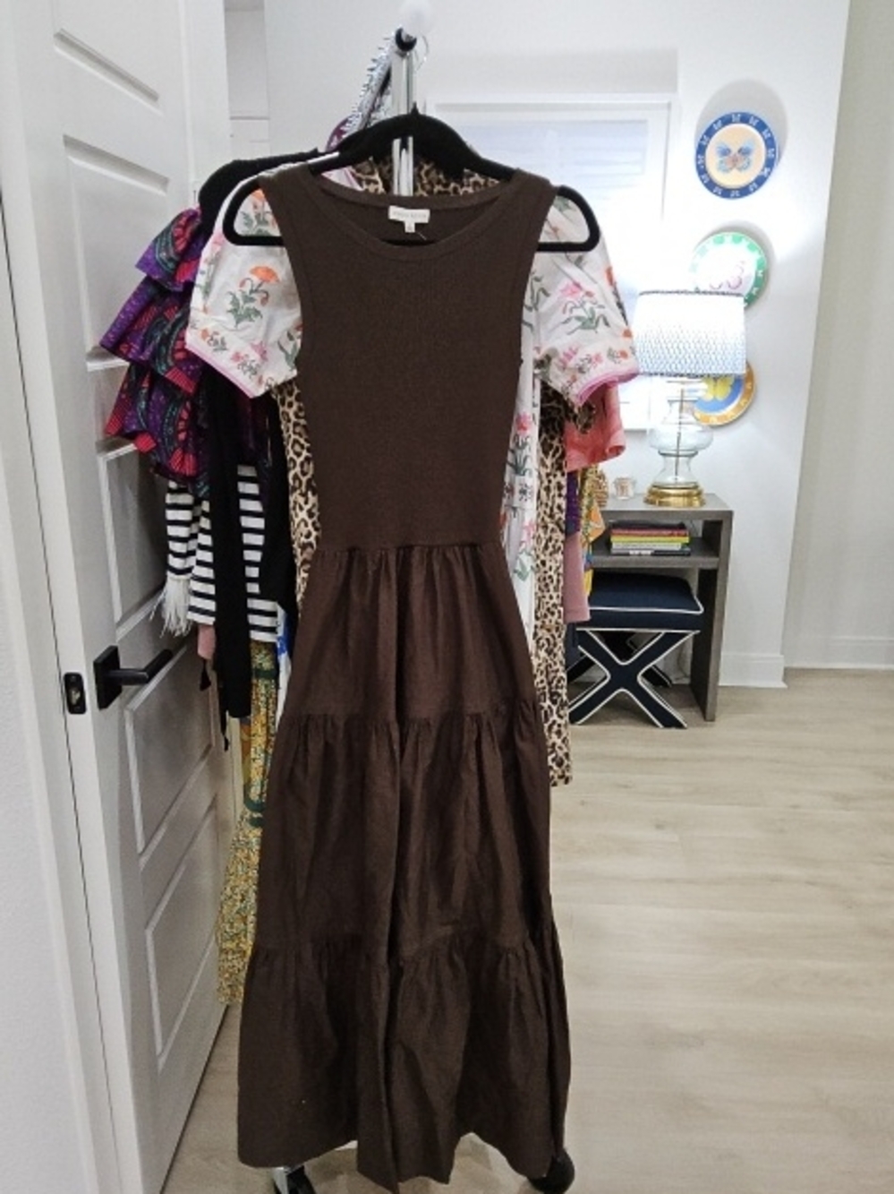 Moon River Brown Tiered Sleeveless Maxi Dress
